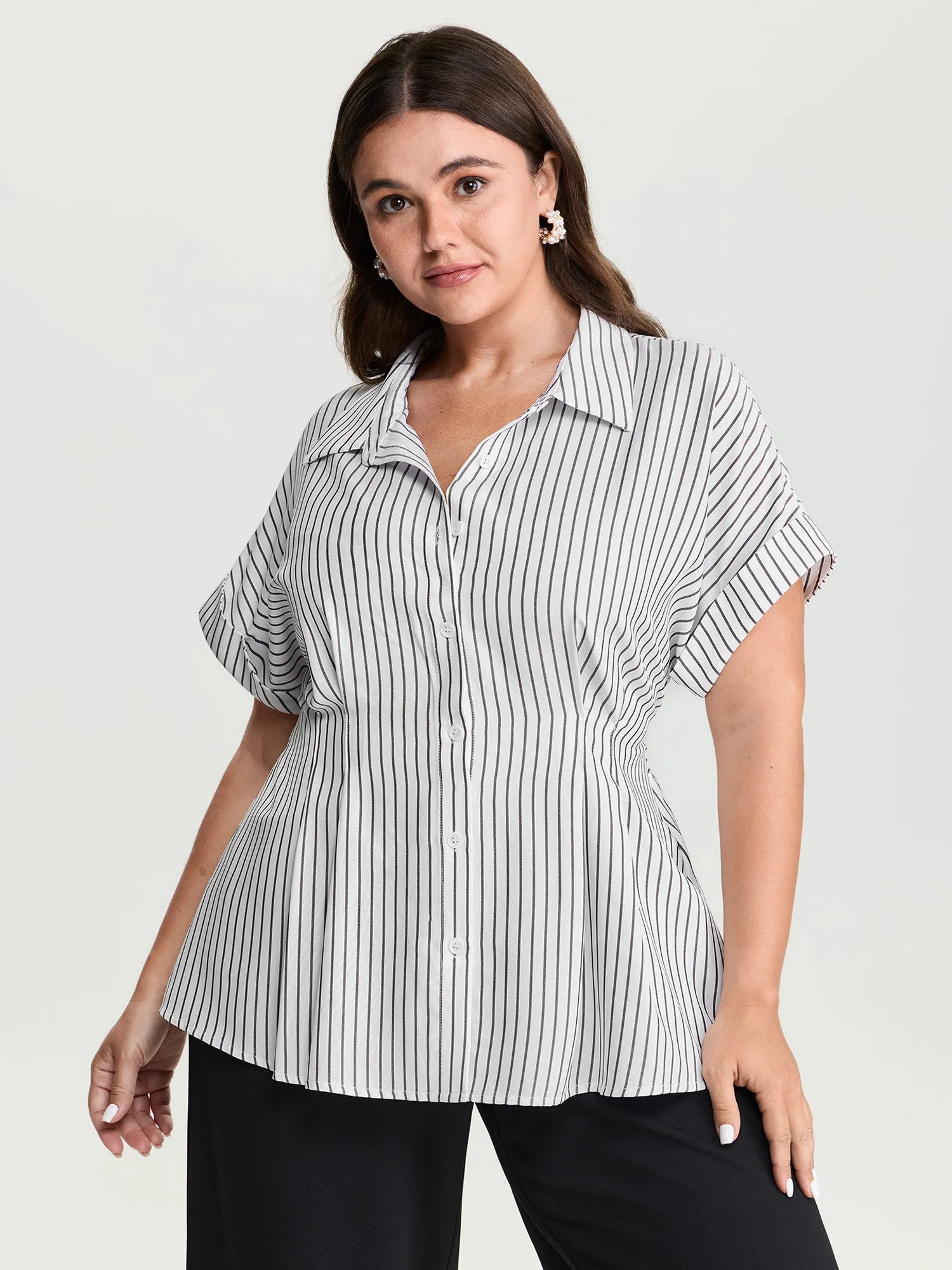 Striped Print Cinched-Waist Button-Down Shirt sold by Bloomchic product image thumbnail 3