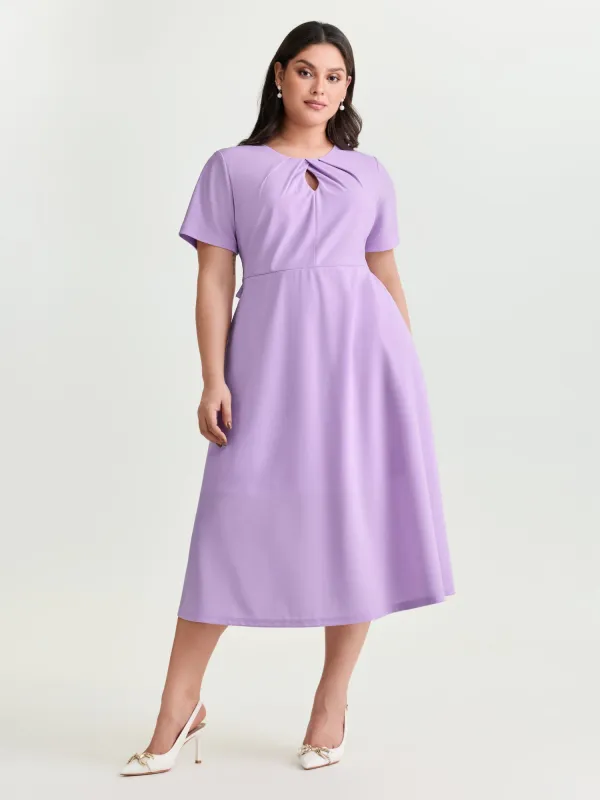 Stretchy Keyhole Neckline Fit And Flare Midi Dress made by Bloomchic