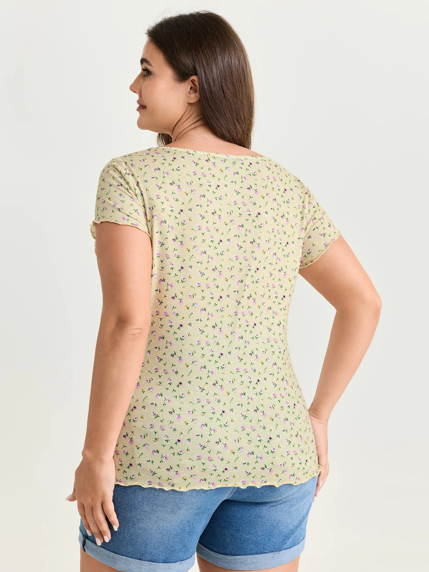 Stretchy Floral Print Square Neckline T-Shirt sold by Bloomchic product image thumbnail 5
