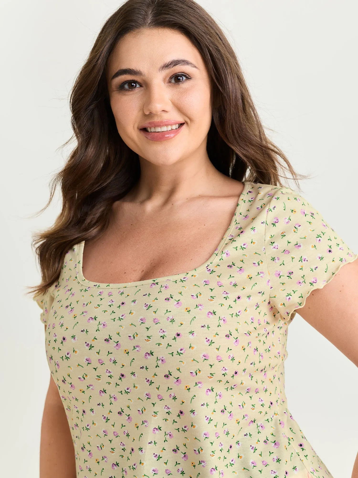 Stretchy Floral Print Square Neckline T-Shirt sold by Bloomchic product image thumbnail 2
