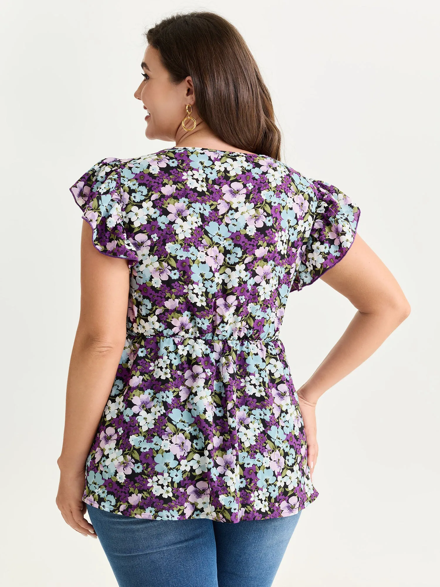 Floral Print Drawstring Neckline Blouse sold by Bloomchic product image thumbnail 4