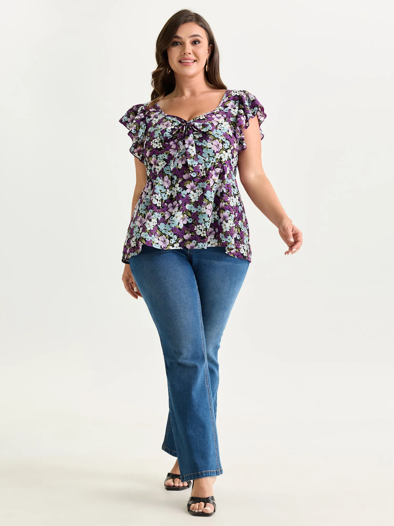 Floral Print Drawstring Neckline Blouse sold by Bloomchic product image thumbnail 3