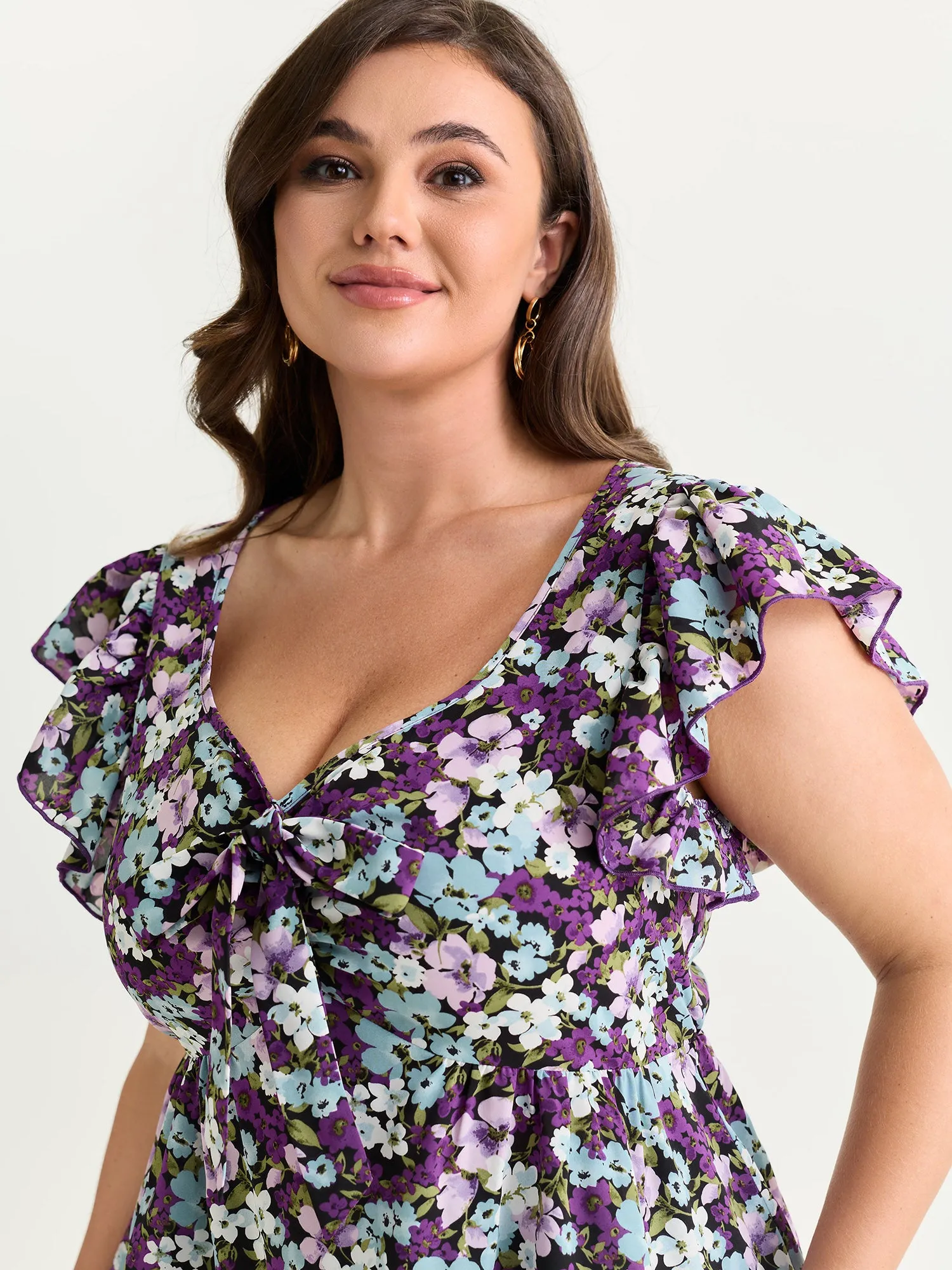 Floral Print Drawstring Neckline Blouse sold by Bloomchic product image thumbnail 2