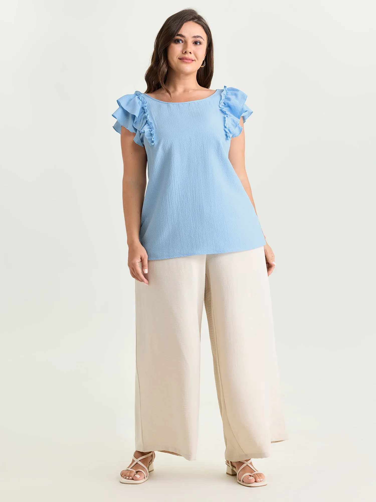 Textured Layered Flutter Sleeve Bowknot Blouse sold by Bloomchic product image thumbnail 3