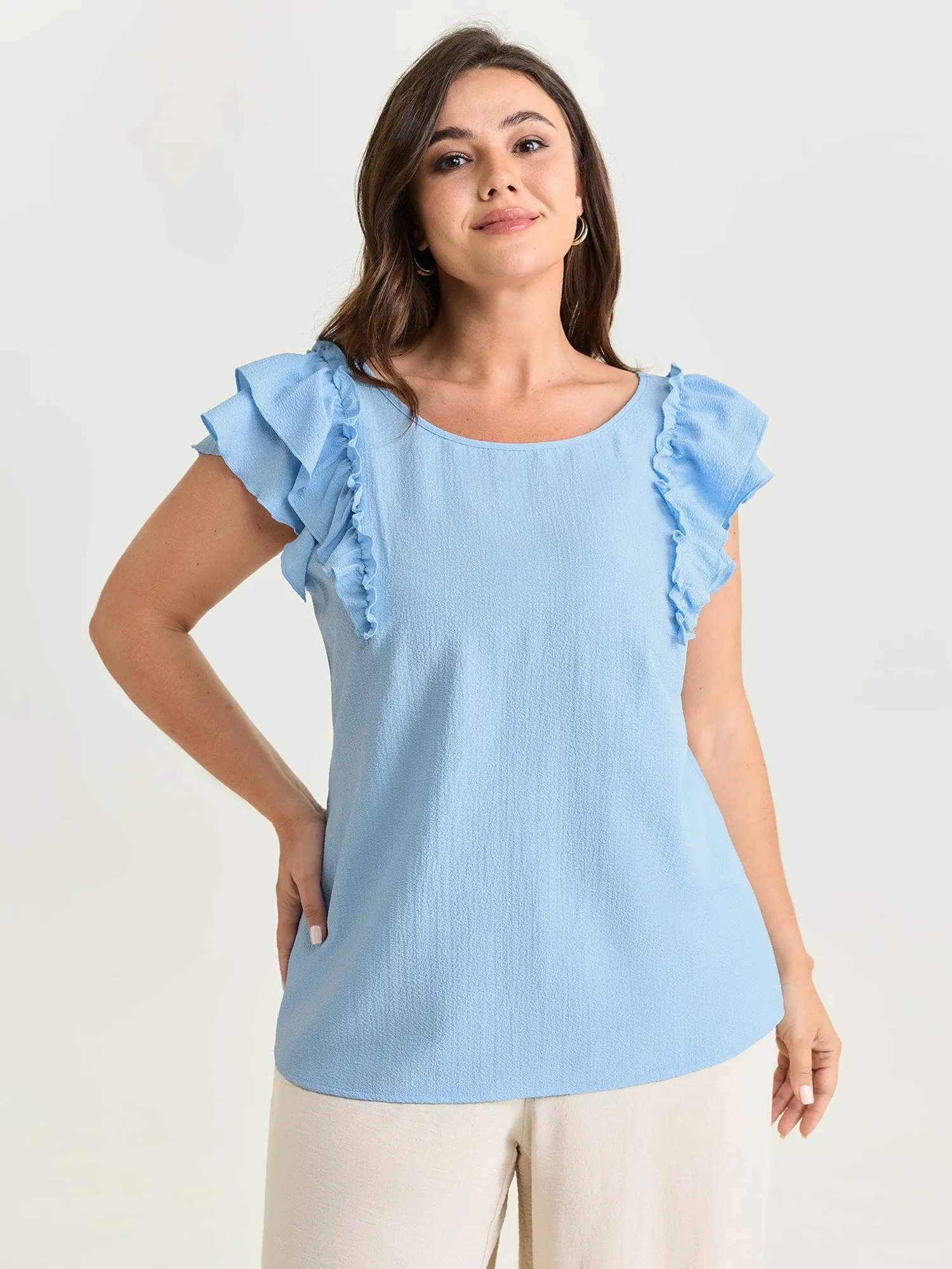 Textured Layered Flutter Sleeve Bowknot Blouse sold by Bloomchic product image thumbnail 2