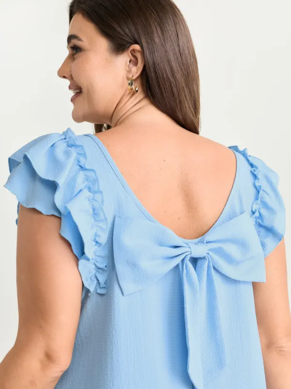 Textured Layered Flutter Sleeve Bowknot Blouse made by Bloomchic