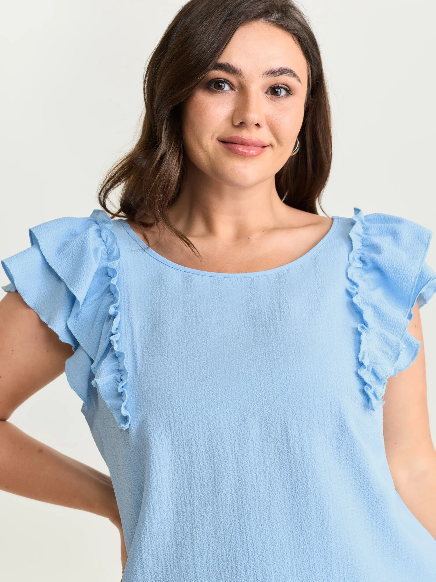 Textured Layered Flutter Sleeve Bowknot Blouse sold by Bloomchic product image thumbnail 4