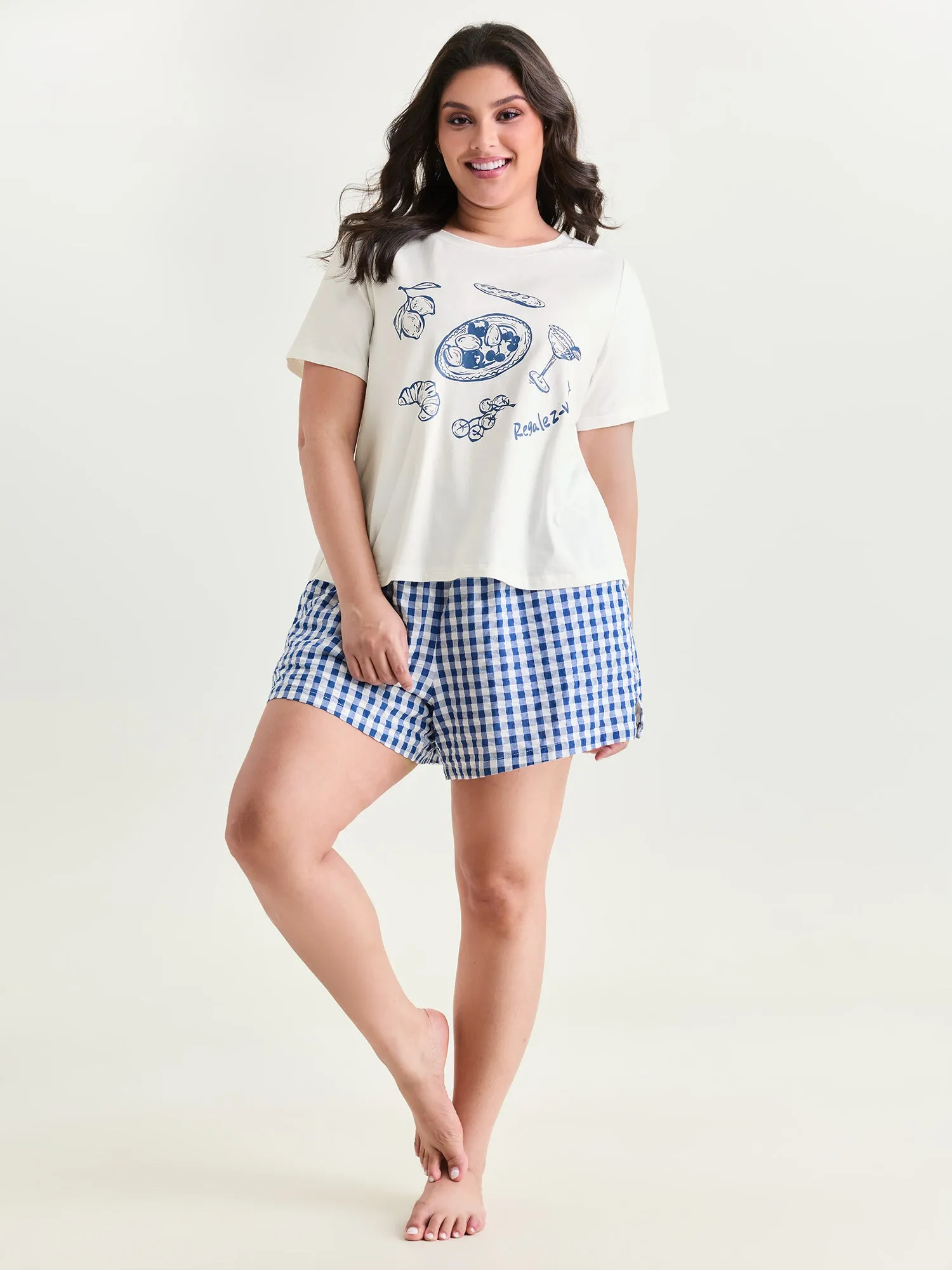 Cotton Bagel Print Color Contrast Pajama Set sold by Bloomchic