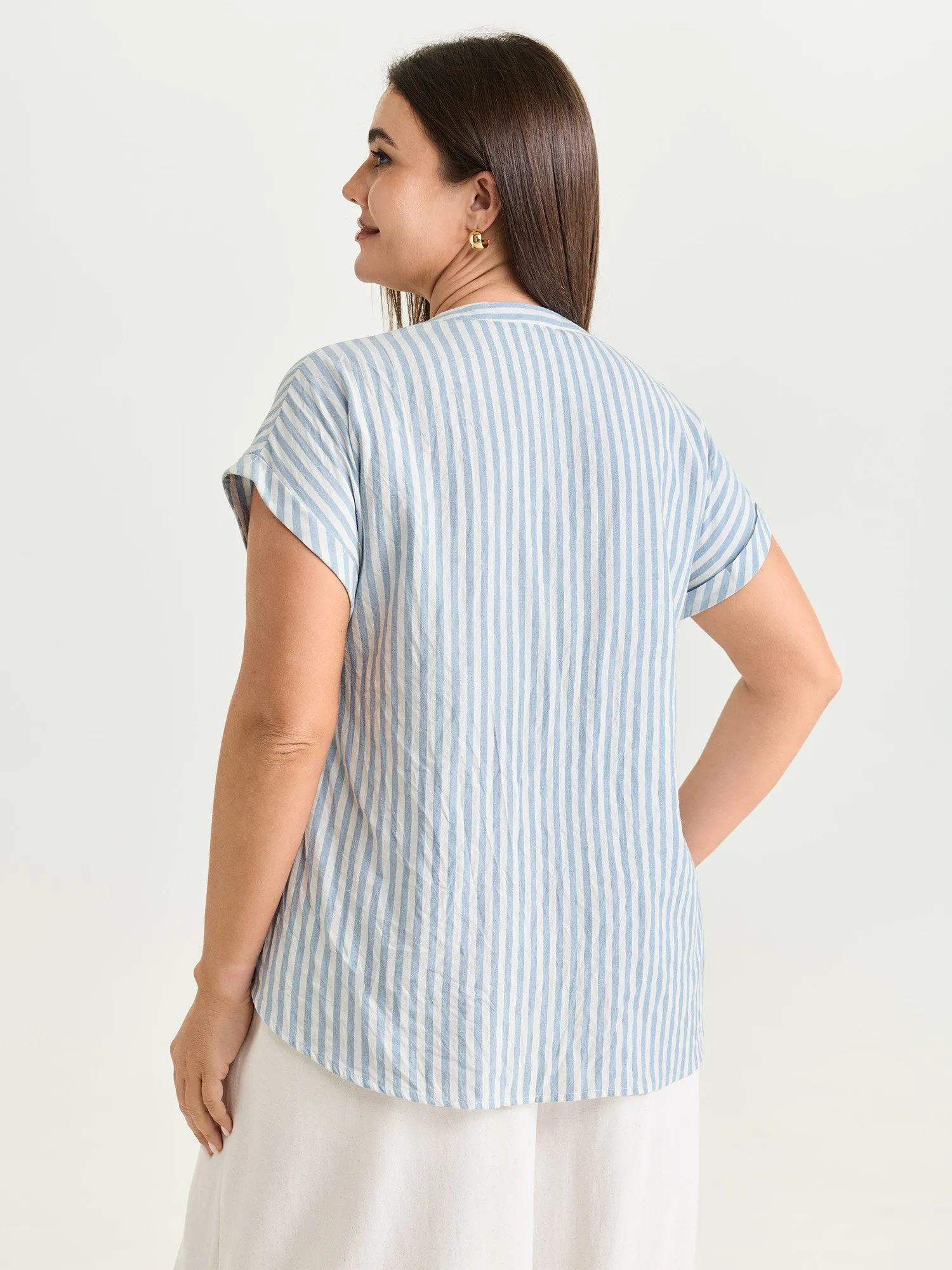 Cotton Striped Print Pockets Curvy Fit Blouse sold by Bloomchic product image thumbnail 4