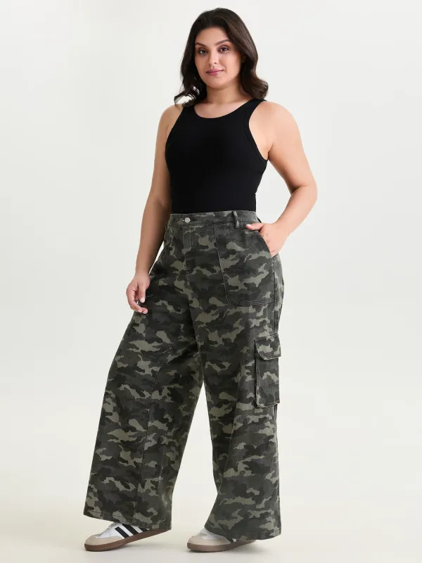 Cotton Camouflage Print Straight-Leg Pants made by Bloomchic