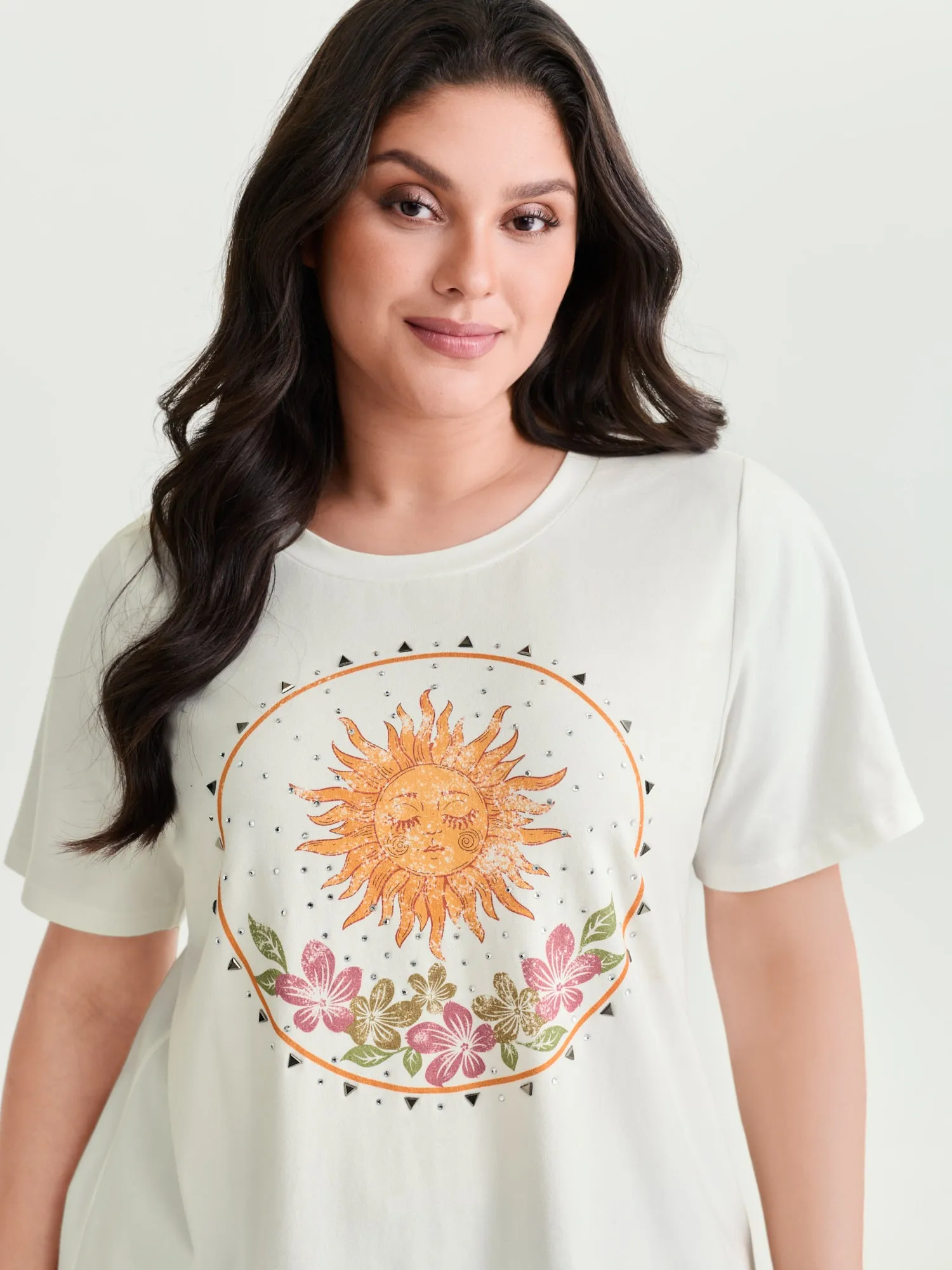Cotton Sunshine Floral Print Rhinestone T-Shirt sold by Bloomchic product image thumbnail 2