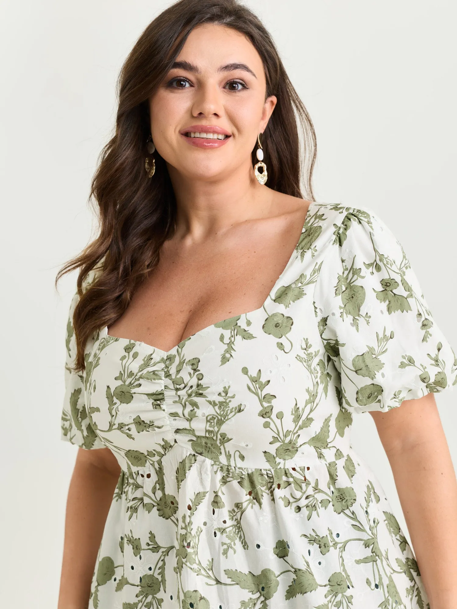 Cotton Floral Print Ruched Bubble Sleeve Blouse sold by Bloomchic product image thumbnail 2