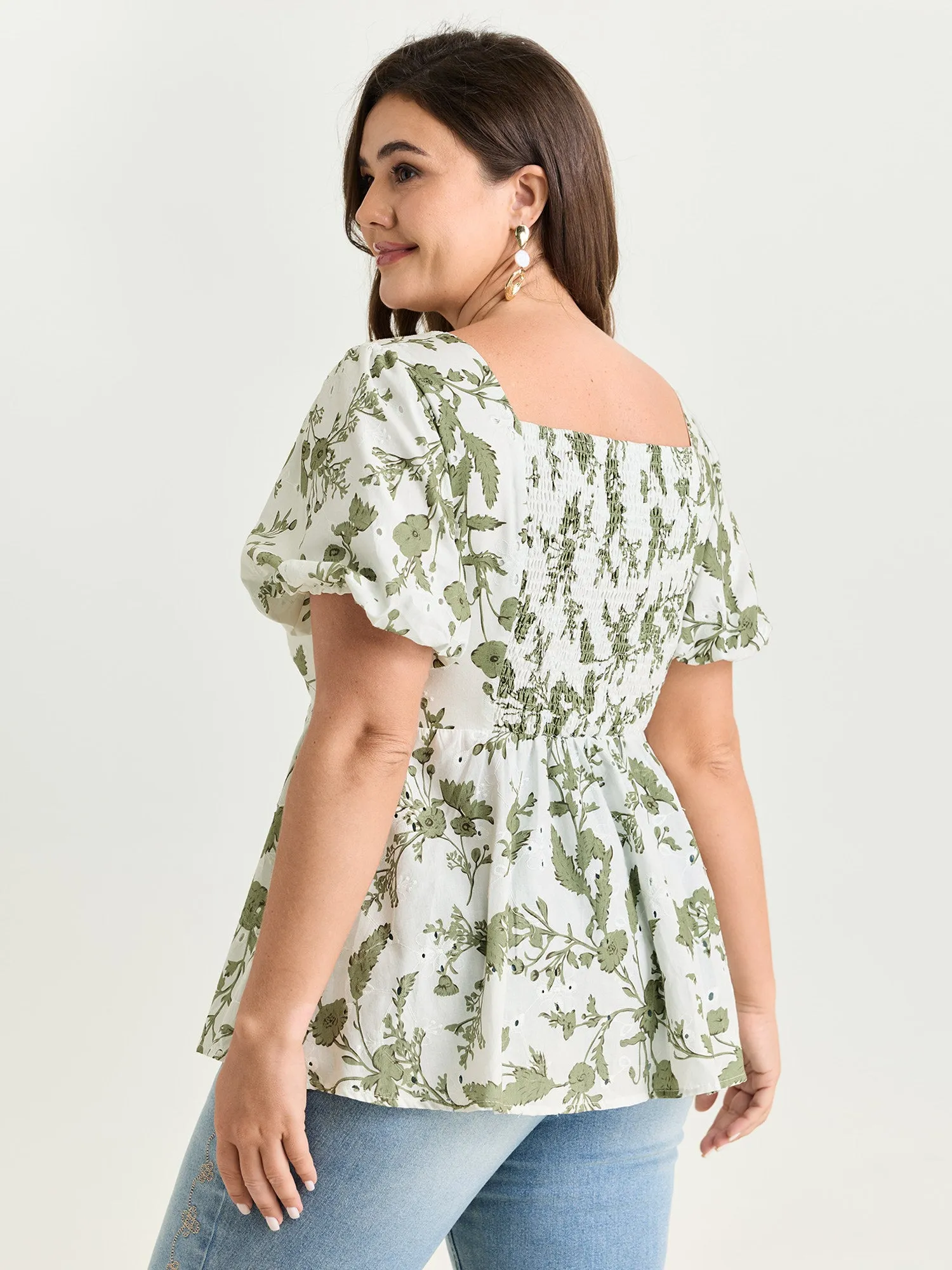 Cotton Floral Print Ruched Bubble Sleeve Blouse sold by Bloomchic product image thumbnail 4