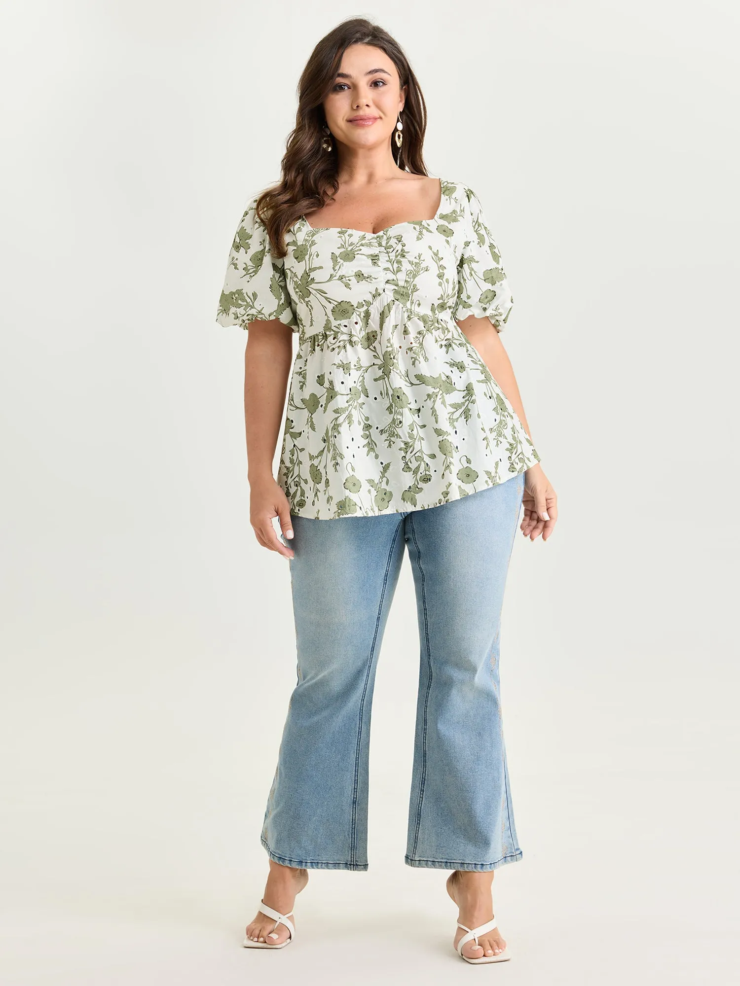 Cotton Floral Print Ruched Bubble Sleeve Blouse sold by Bloomchic product image thumbnail 3