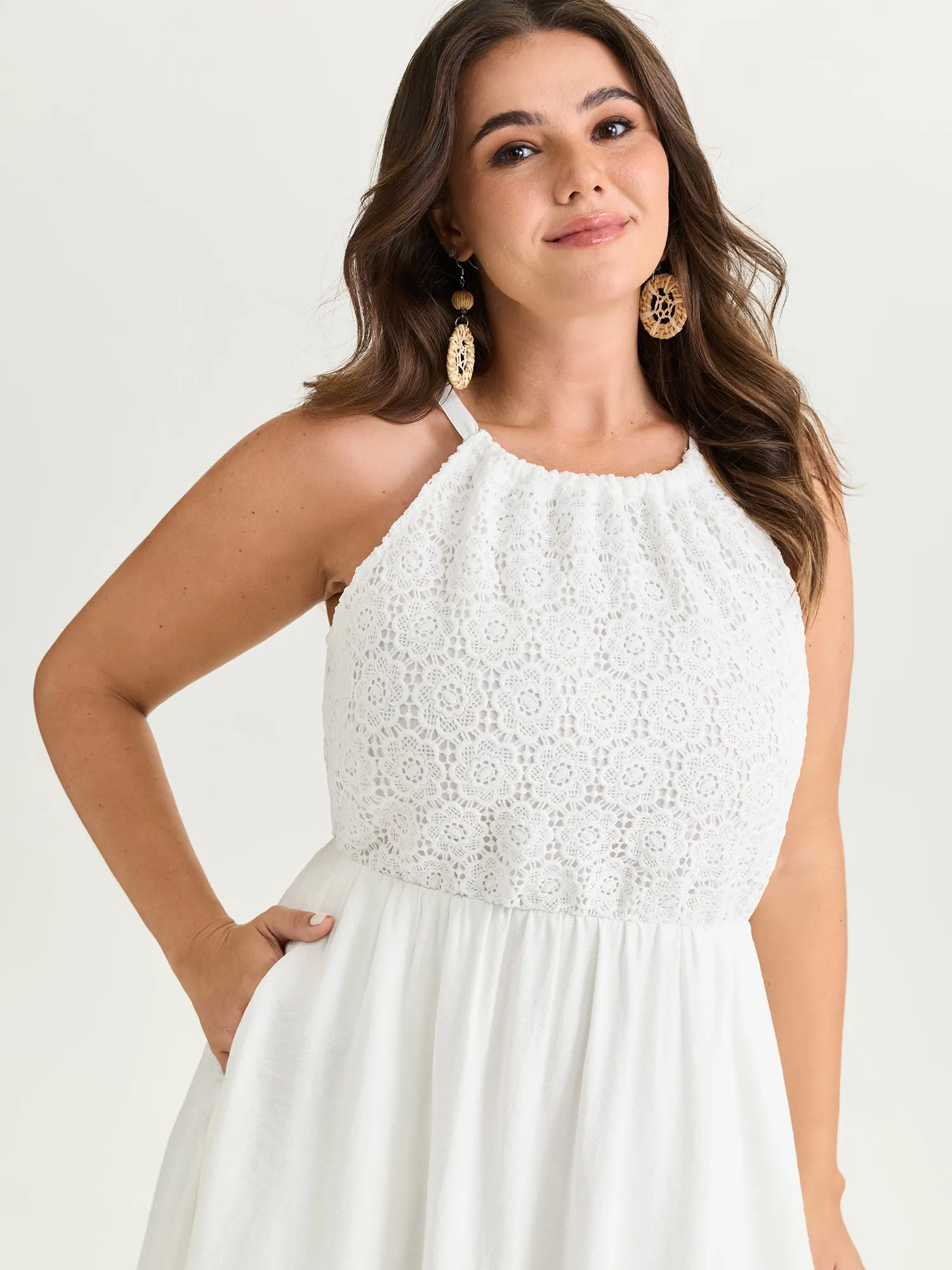 Lace Textured Halter Neckline Maxi Dress sold by Bloomchic product image thumbnail 2