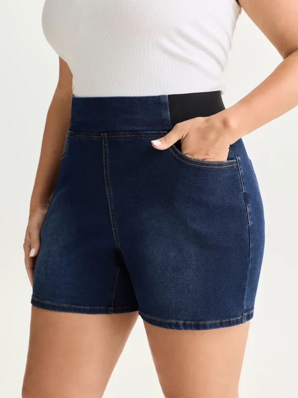 Wide Elastic Waistband Denim Shorts made by Bloomchic