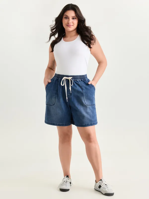 Pull-On Elastic Waist Denim Shorts made by Bloomchic