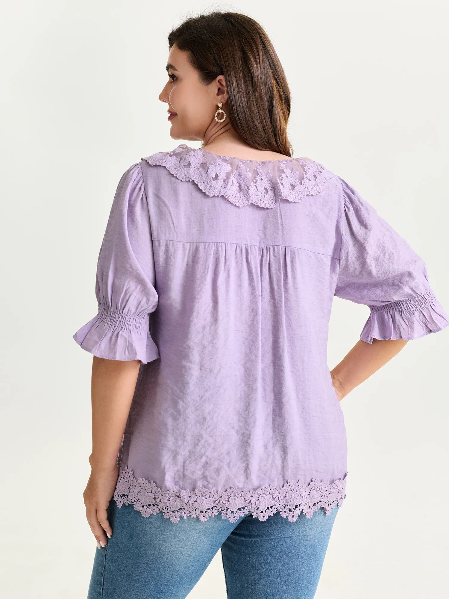 Ruffled Lace Neckline Button-Down Blouse sold by Bloomchic product image thumbnail 4