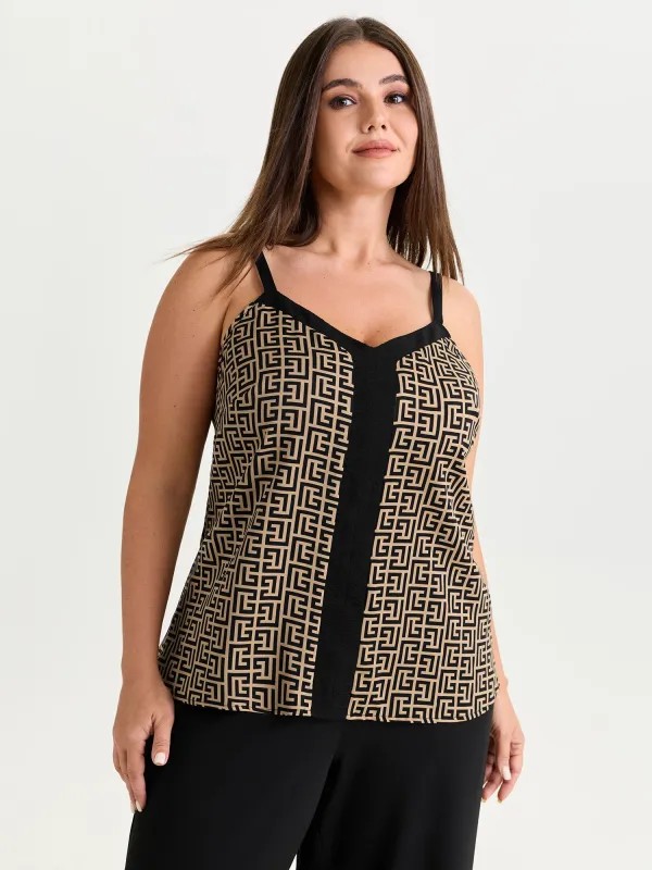 Geometric Print Color Contrast Tank Top made by Bloomchic