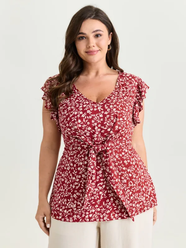 Floral Print Knotted Front Blouse made by Bloomchic