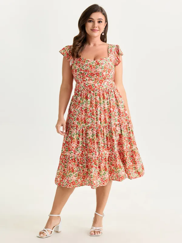 Floral Print Sweetheart Neckline Midi Dress made by Bloomchic