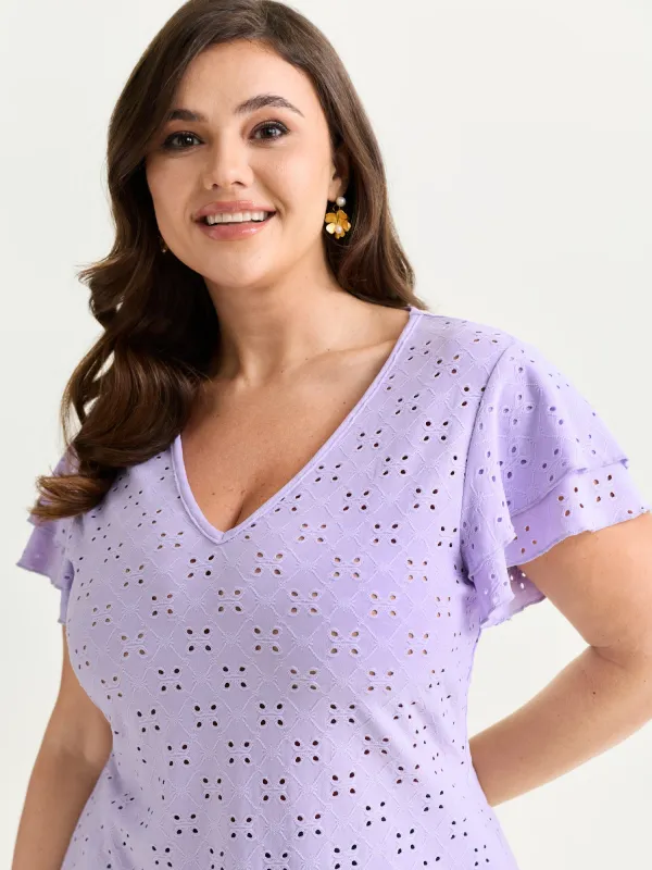 Layered Ruffled Sleeve V-Neck Knit Top made by Bloomchic