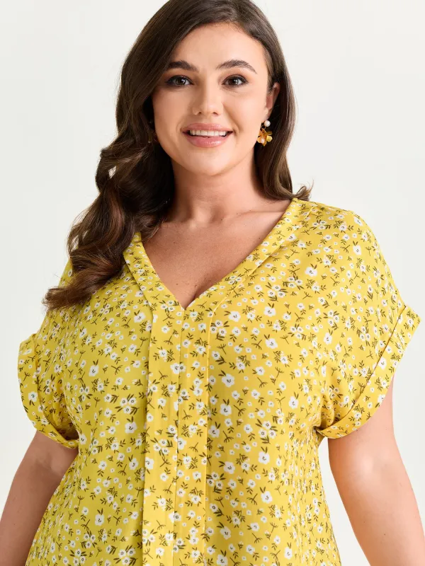 Floral Print V-Neck Dolman Sleeve Blouse made by Bloomchic