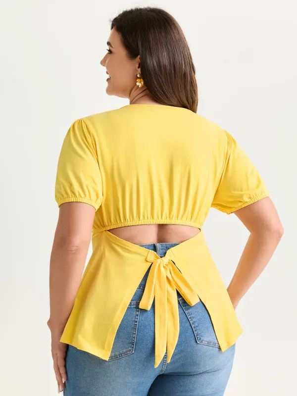 Back-Tie Cut-Out Plain Knit Top made by Bloomchic