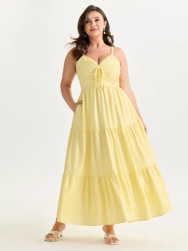 Ruched Bodice Tiered Flowy Maxi Dress made by Bloomchic
