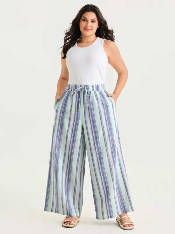 Striped Elastic Waist Wide Leg Pants made by Bloomchic