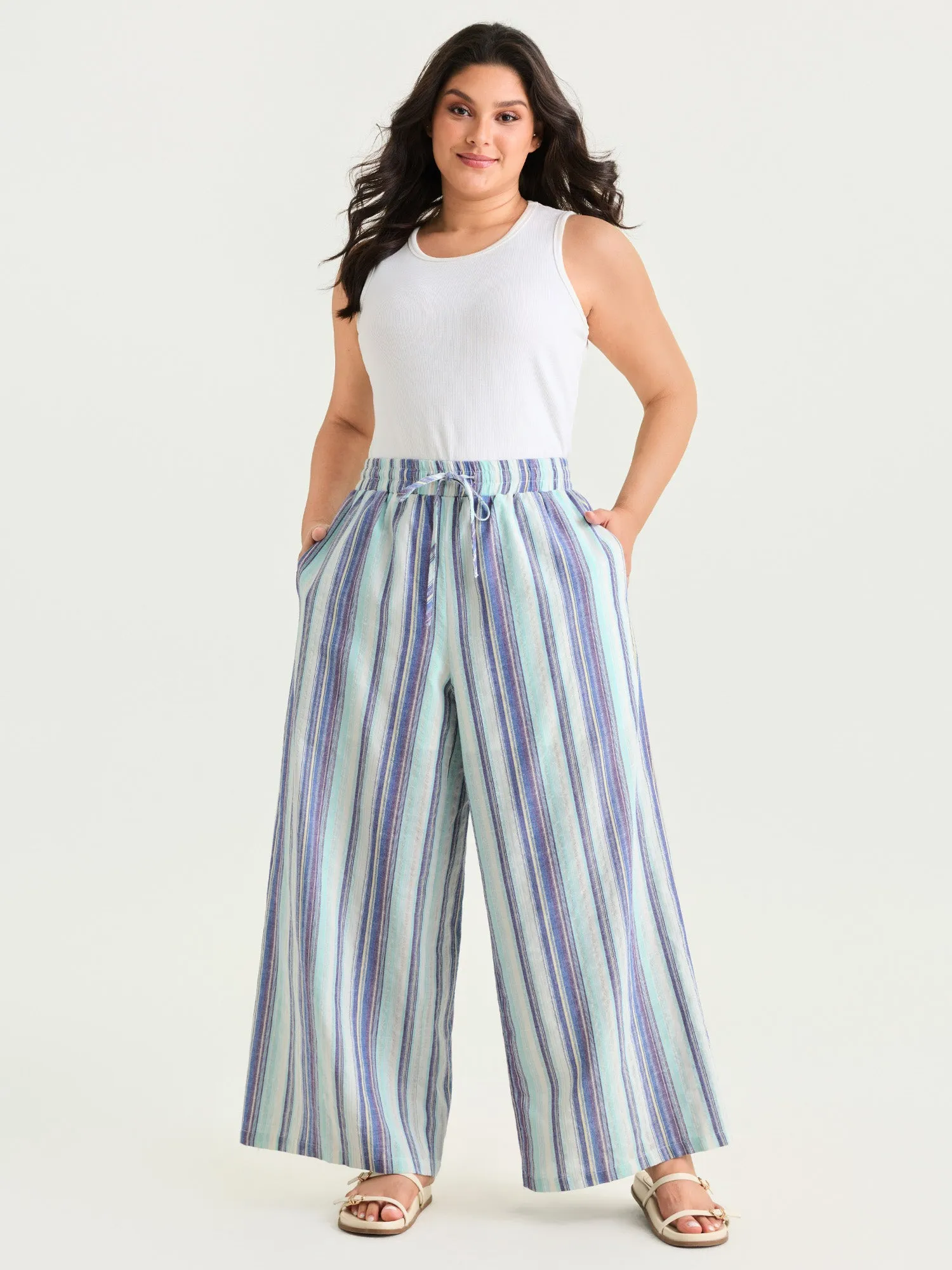Striped Elastic Waist Wide Leg Pants sold by Bloomchic