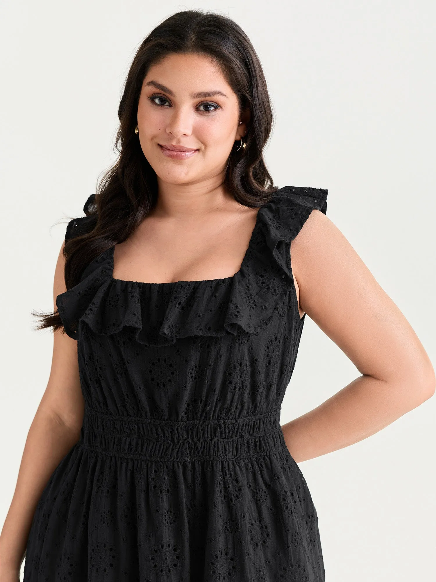 Solid Ruffle Square Neck Trim Maxi Dress sold by Bloomchic product image thumbnail 2