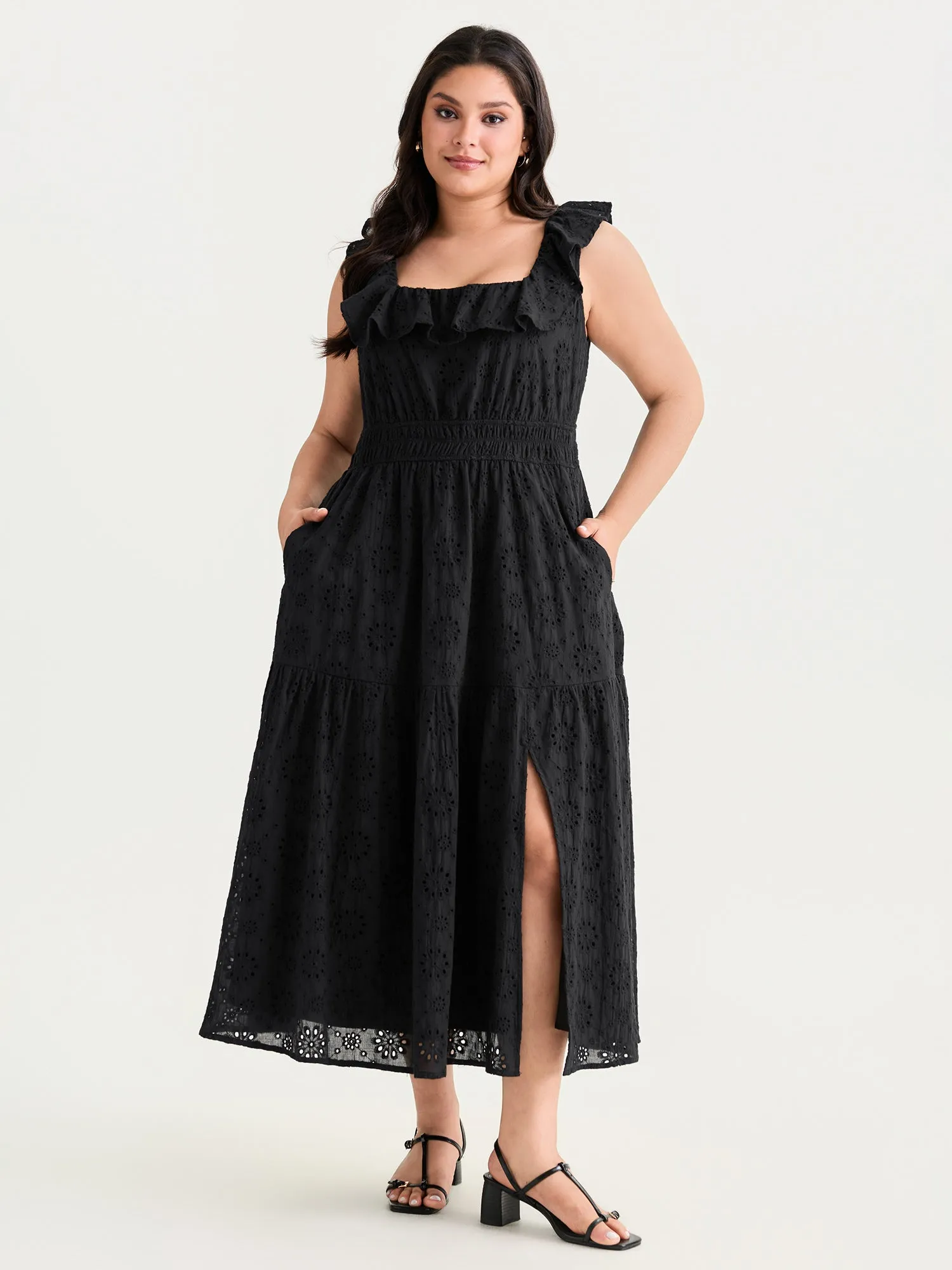 Solid Ruffle Square Neck Trim Maxi Dress sold by Bloomchic