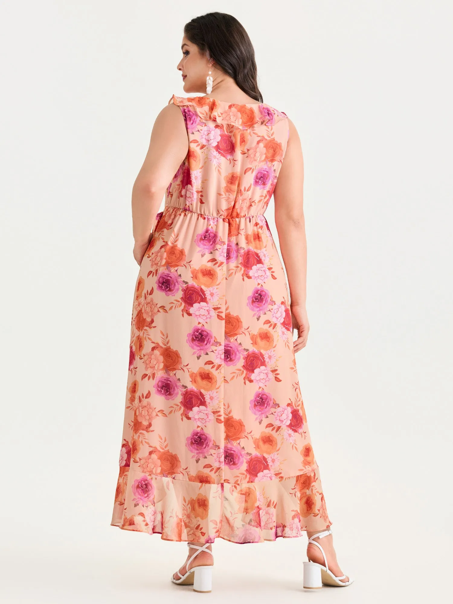 Floral Print Chiffon Flowy High Low Hem Midi Dress sold by Bloomchic product image thumbnail 4