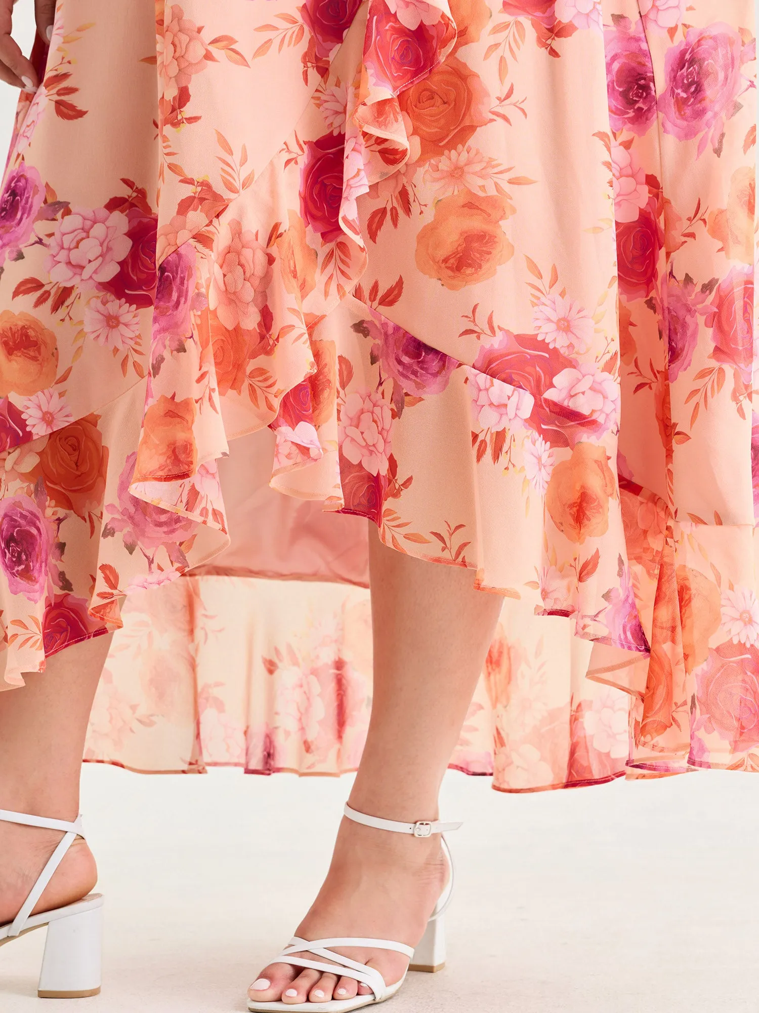 Floral Print Chiffon Flowy High Low Hem Midi Dress sold by Bloomchic product image thumbnail 3