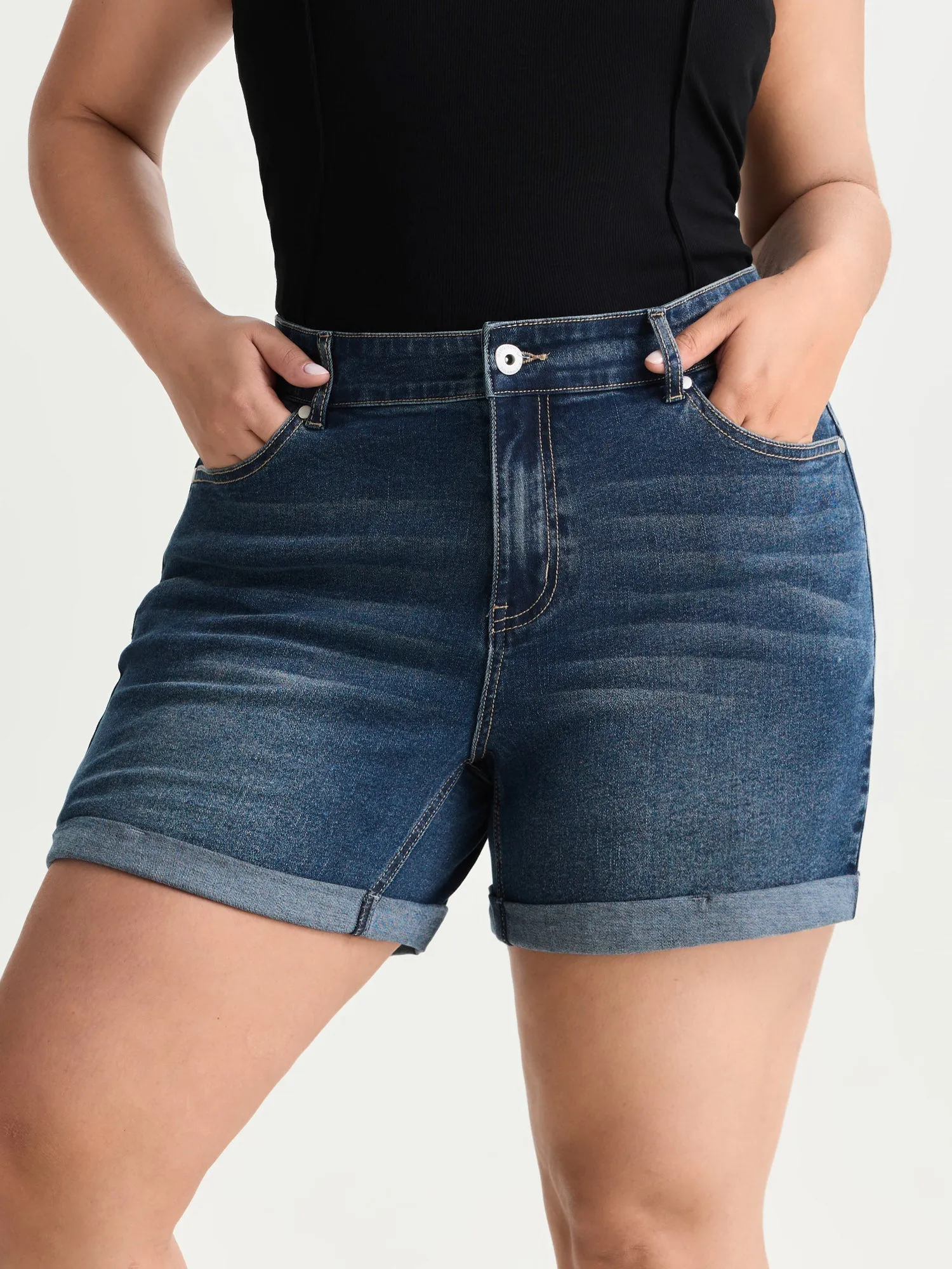 Wash High Waist Cuffed Hem Denim Shorts sold by Bloomchic