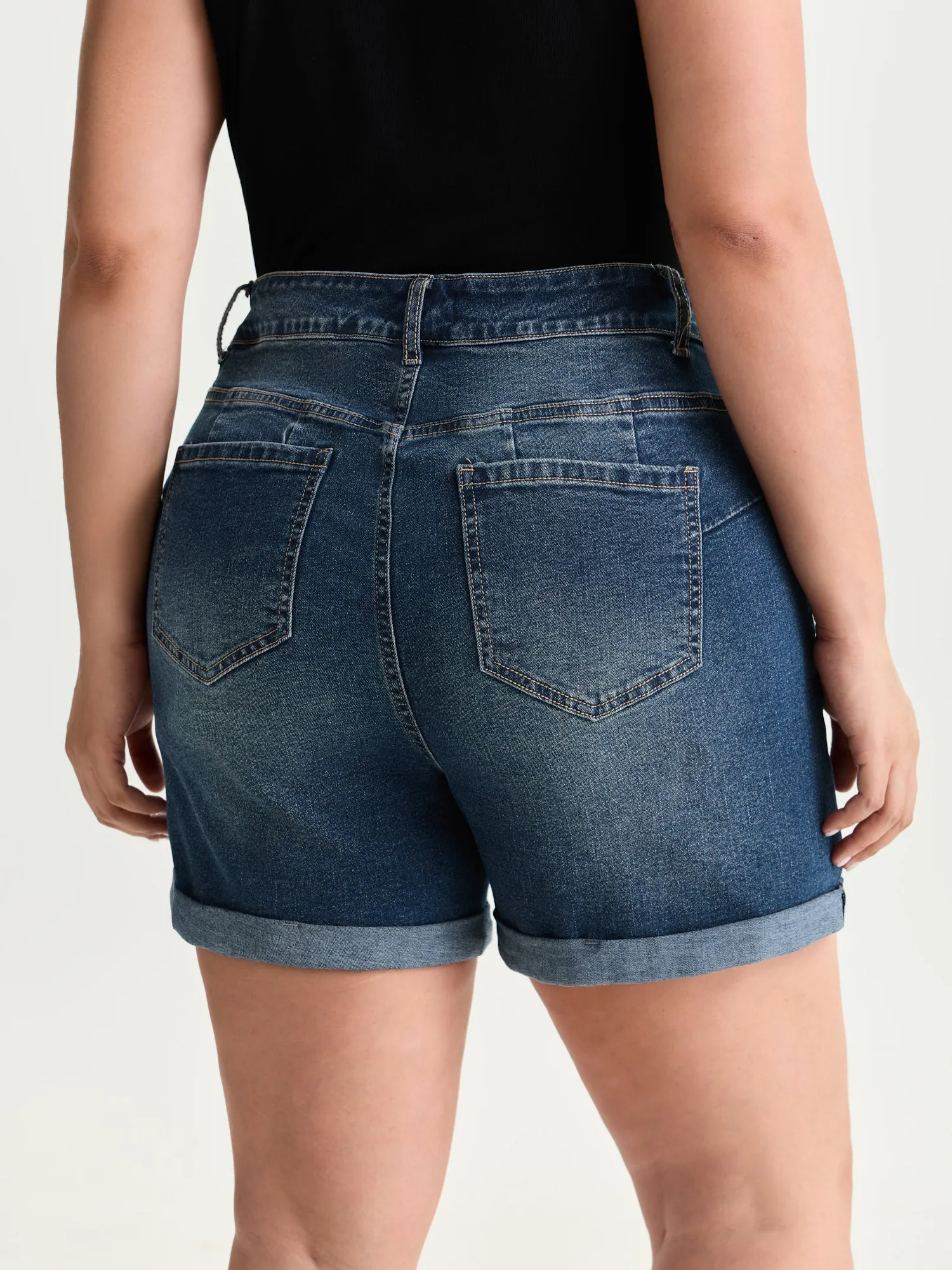 Wash High Waist Cuffed Hem Denim Shorts sold by Bloomchic product image thumbnail 5