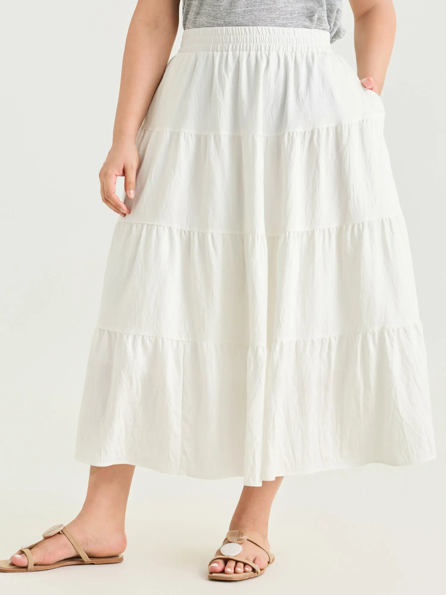 Elastic Waist Flowy Ruffle Layered Maxi Skirt sold by Bloomchic product image thumbnail 2