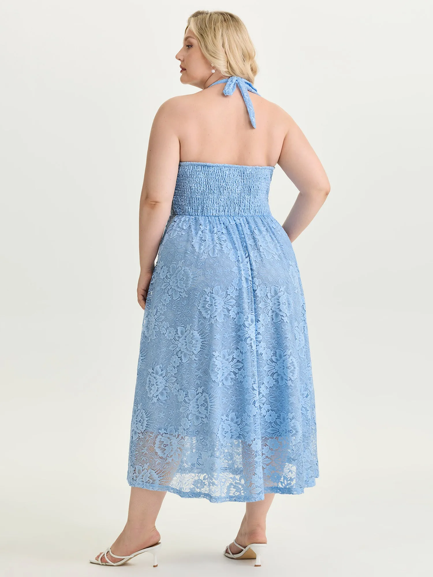 Lace Halter Neck Sleeveless A-Line Midi Dress sold by Bloomchic product image thumbnail 4
