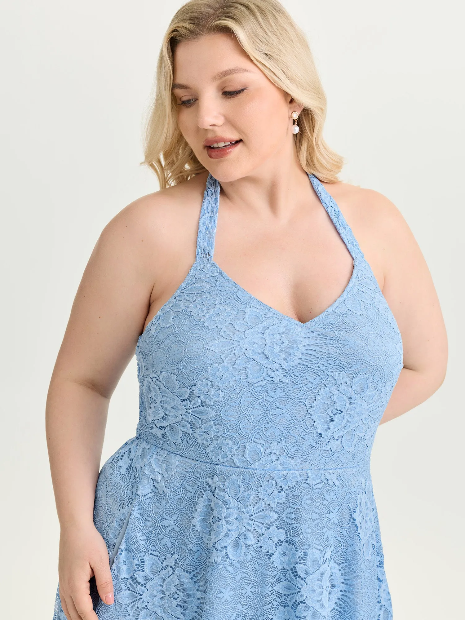 Lace Halter Neck Sleeveless A-Line Midi Dress sold by Bloomchic product image thumbnail 2
