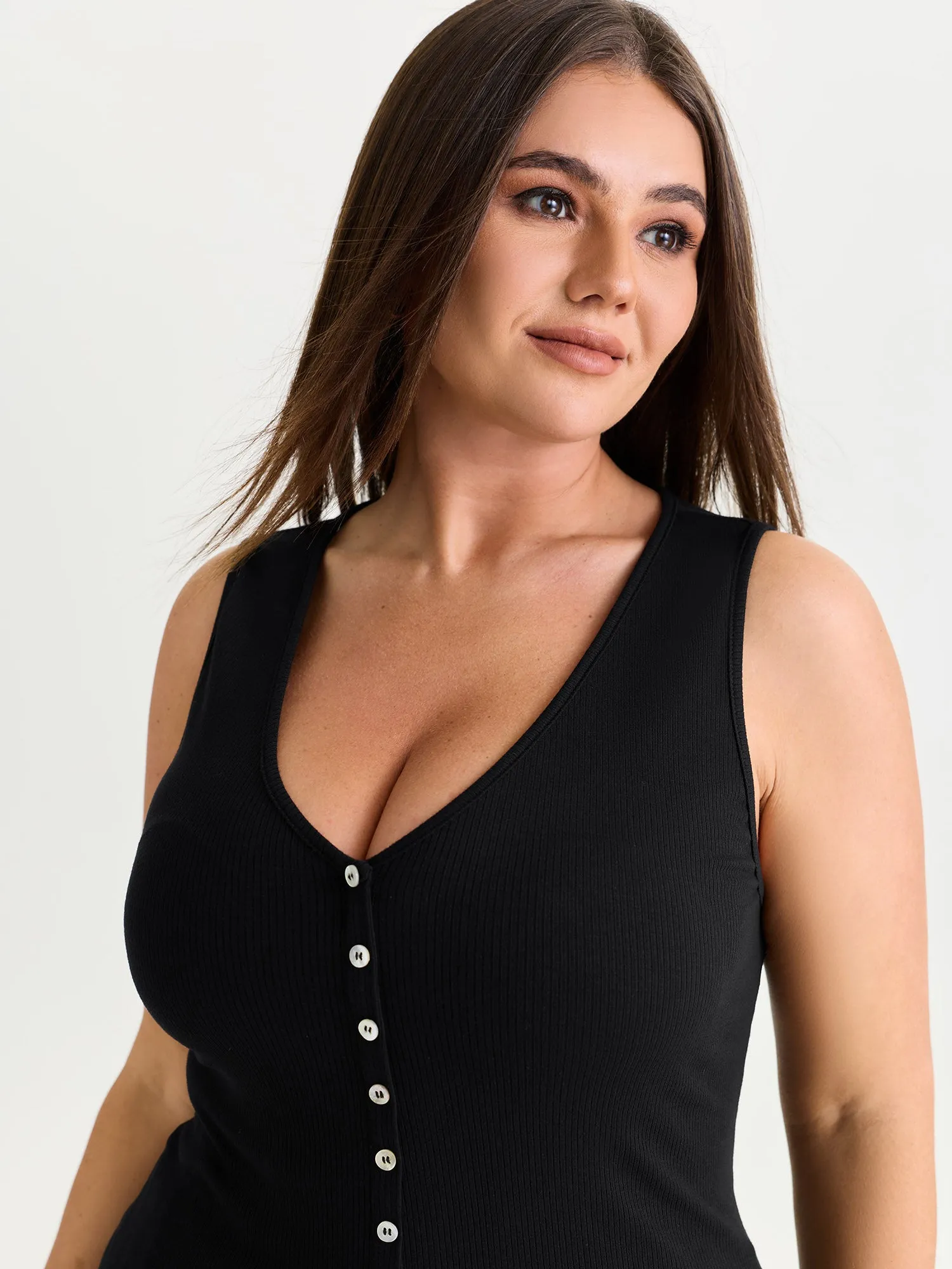 Stretchy Button-Front Tunic Style Top sold by Bloomchic product image thumbnail 2