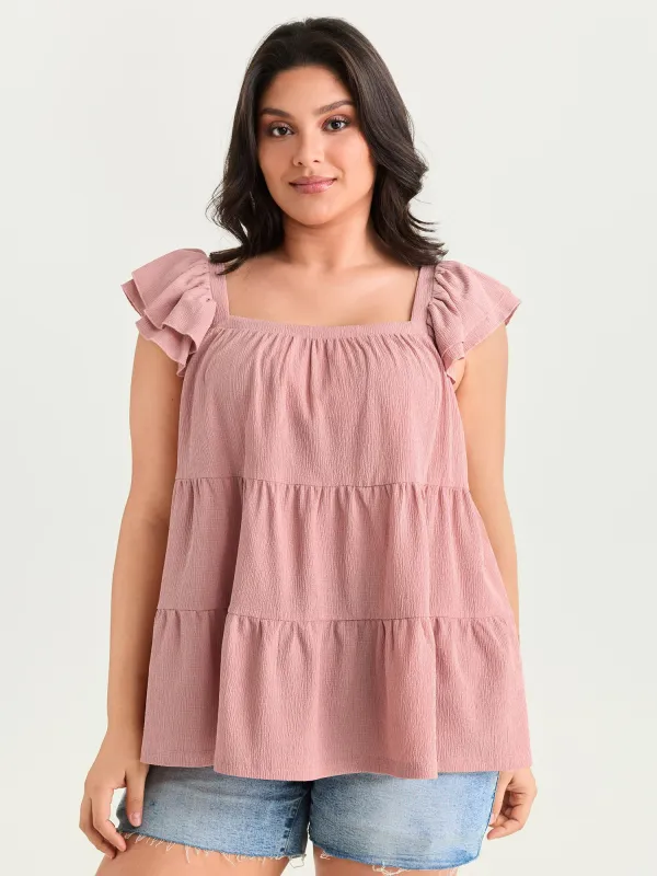 Square Neck Ruffle Sleeve Layered Top made by Bloomchic