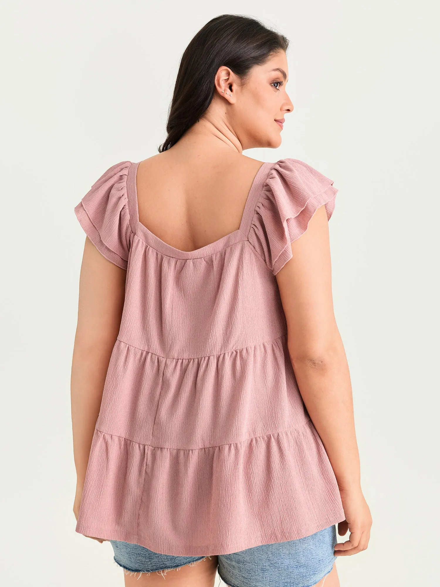 Square Neck Ruffle Sleeve Layered Top sold by Bloomchic product image thumbnail 5