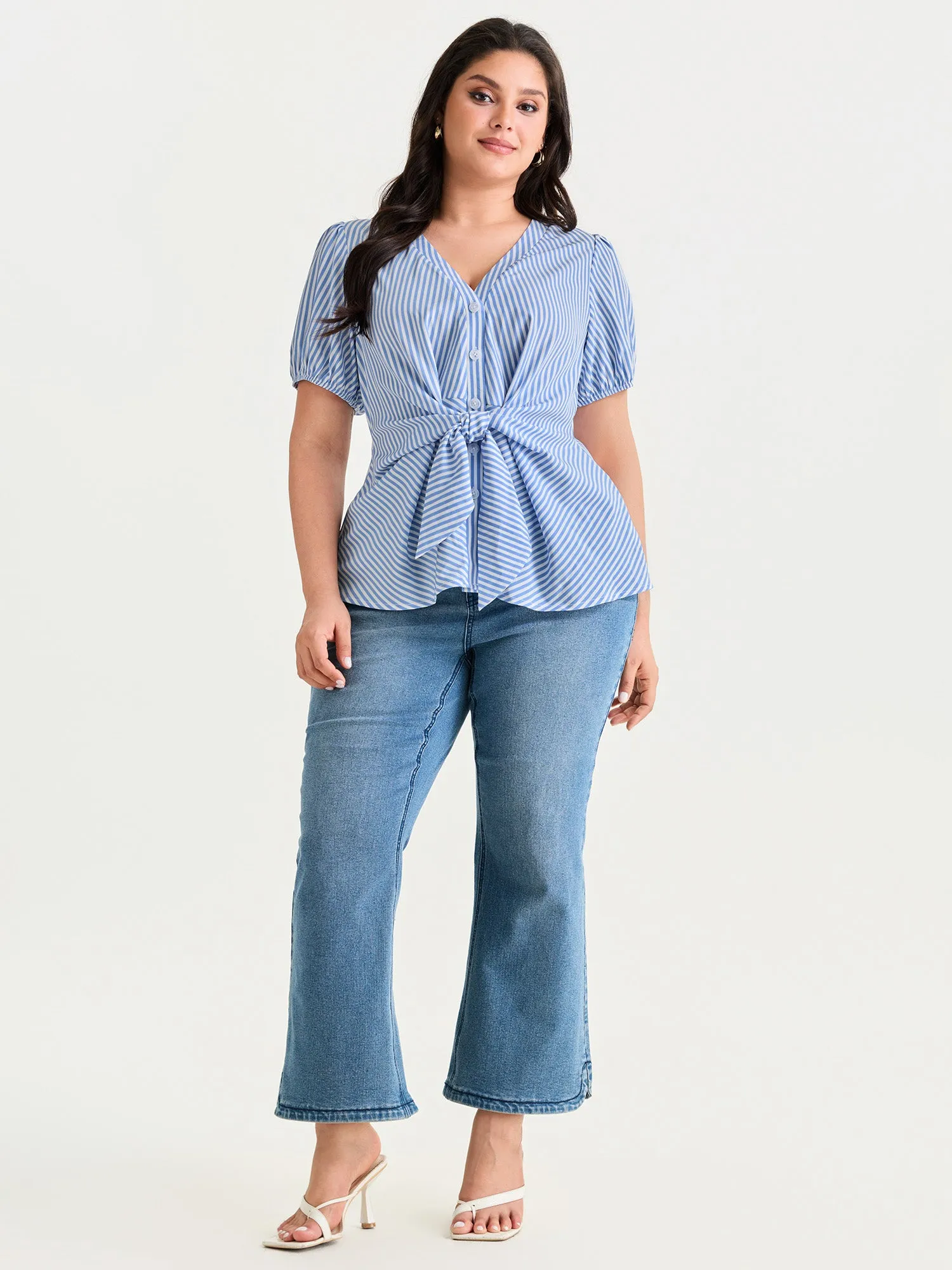 Striped Print Tie-Front Blouse sold by Bloomchic product image thumbnail 3