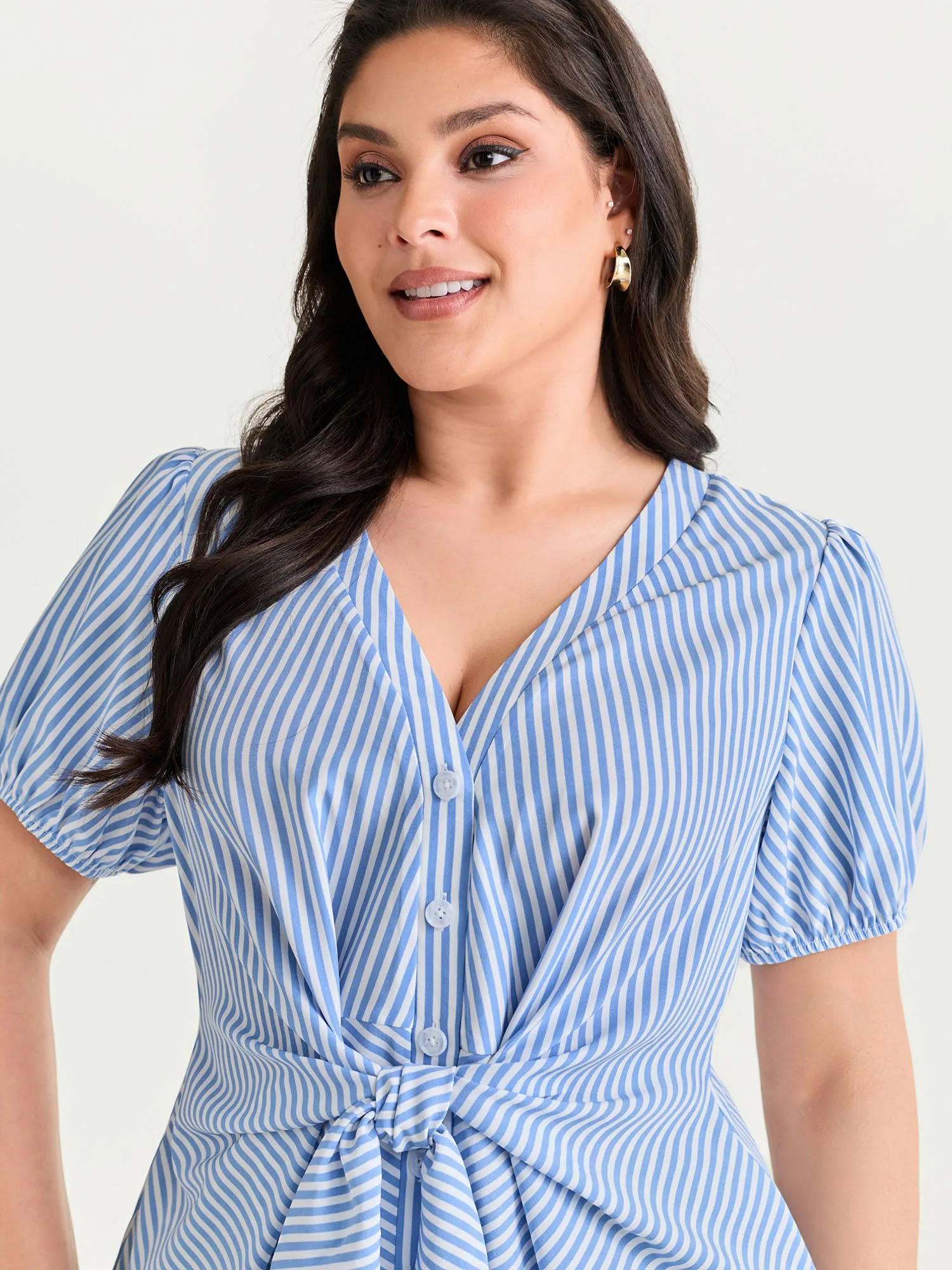 Striped Print Tie-Front Blouse sold by Bloomchic product image thumbnail 2