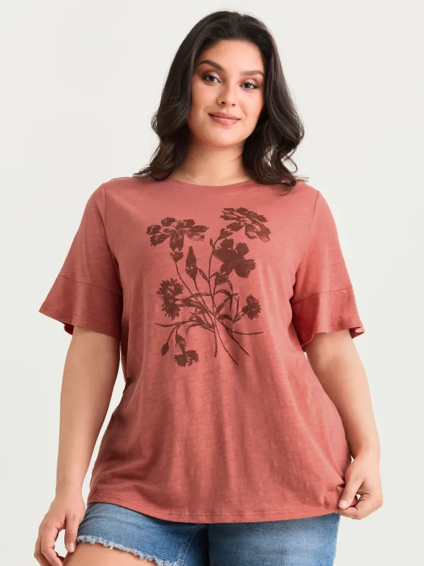 Cotton Floral Print Round Neck T-Shirt made by Bloomchic