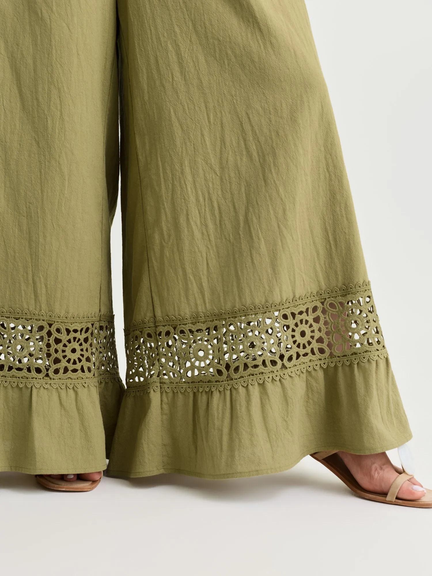 Cotton Lace Trim Drawstring Waist Wide Leg Pants sold by Bloomchic product image thumbnail 5