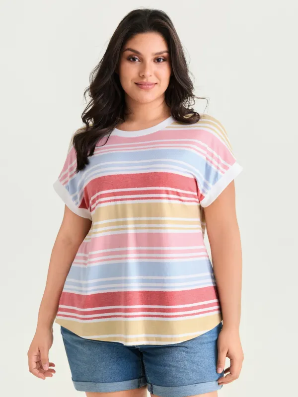 Supersoft Multicolor Striped Round Neck T-Shirt made by Bloomchic
