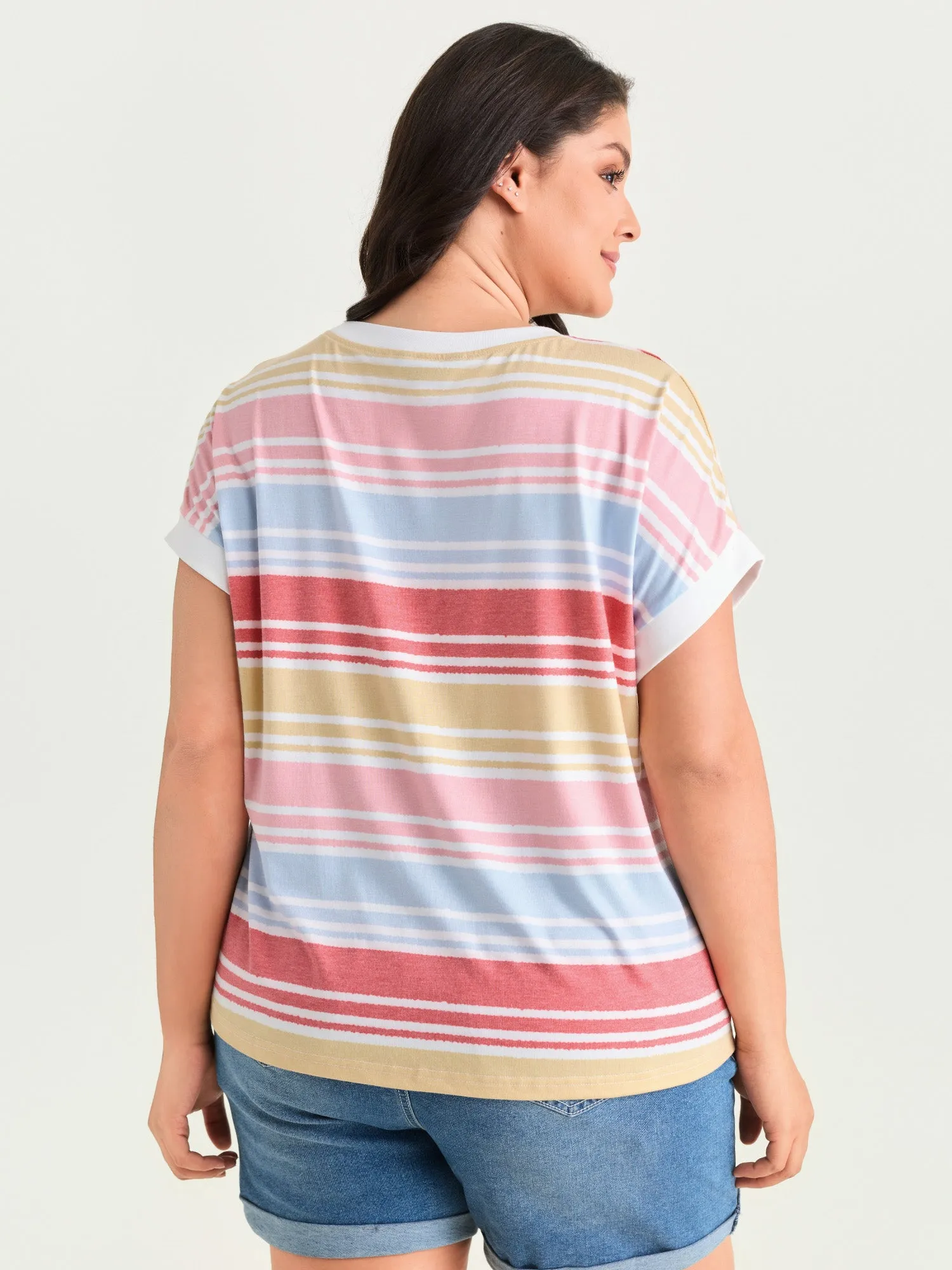 Supersoft Multicolor Striped Round Neck T-Shirt sold by Bloomchic product image thumbnail 4