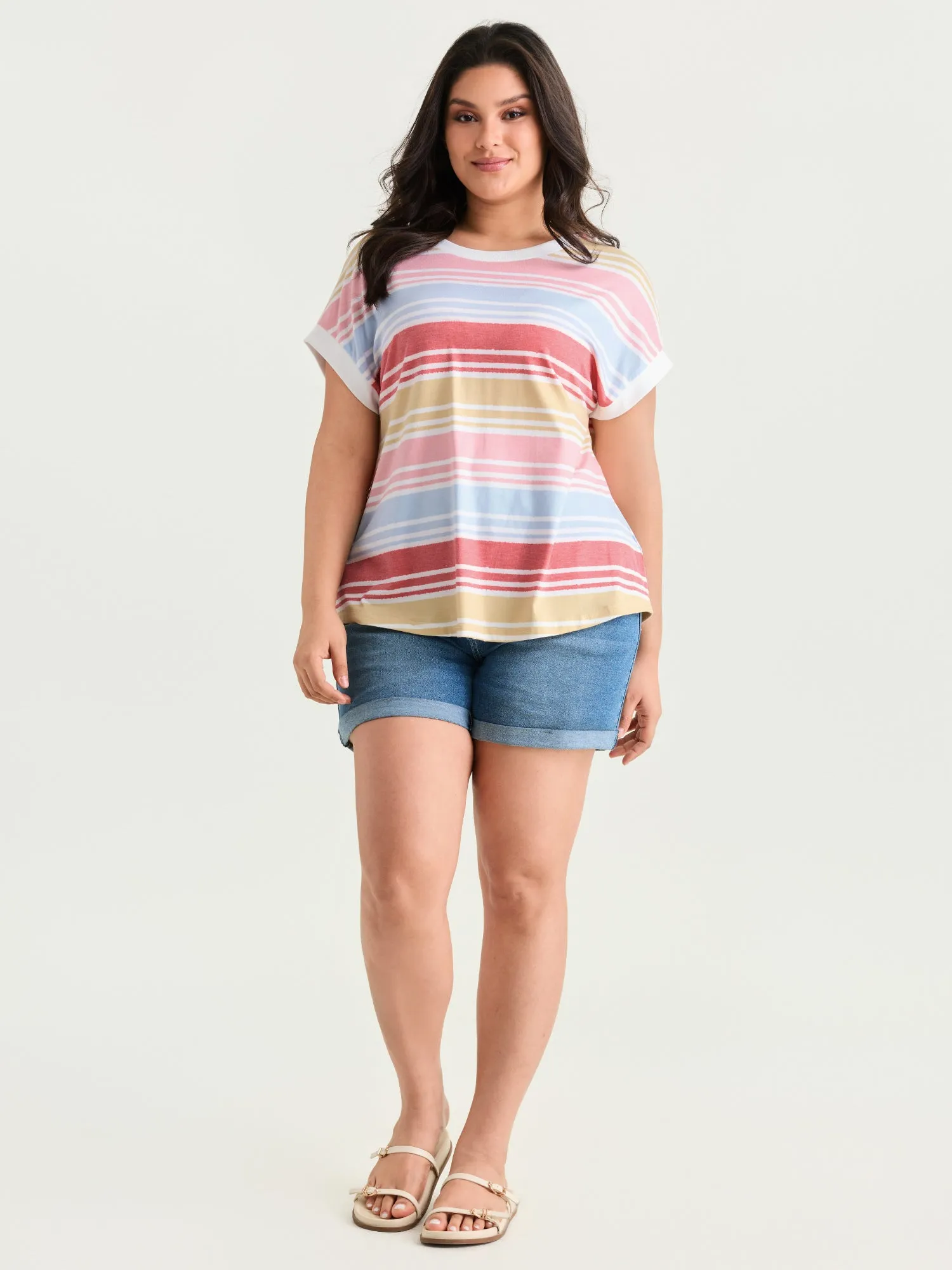 Supersoft Multicolor Striped Round Neck T-Shirt sold by Bloomchic product image thumbnail 3